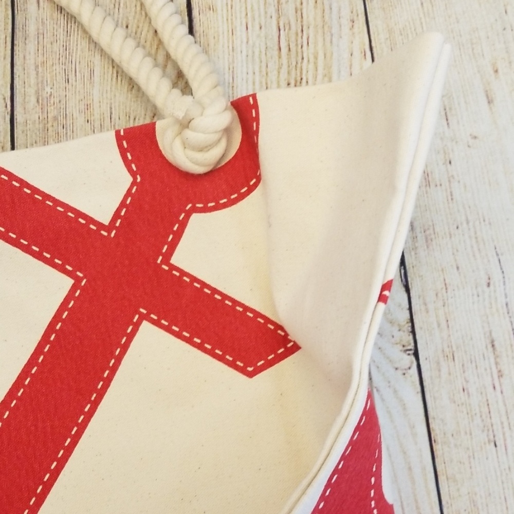 Canvas Tote With Red Anchor And Rope Handles - Picture 5 of 9
